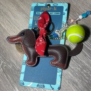 VIRAL Piper·k Dachshund Dog Bag Charm Keychain- Tennis Ball, Rhinestone bone